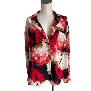 Worthington Red Floral Button Down Blouse Size 2X